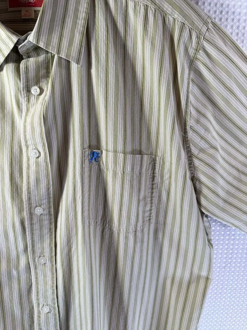 Mossimo Short Sleeve Button-Down Shirt Yellow and Green Vertical Stripe